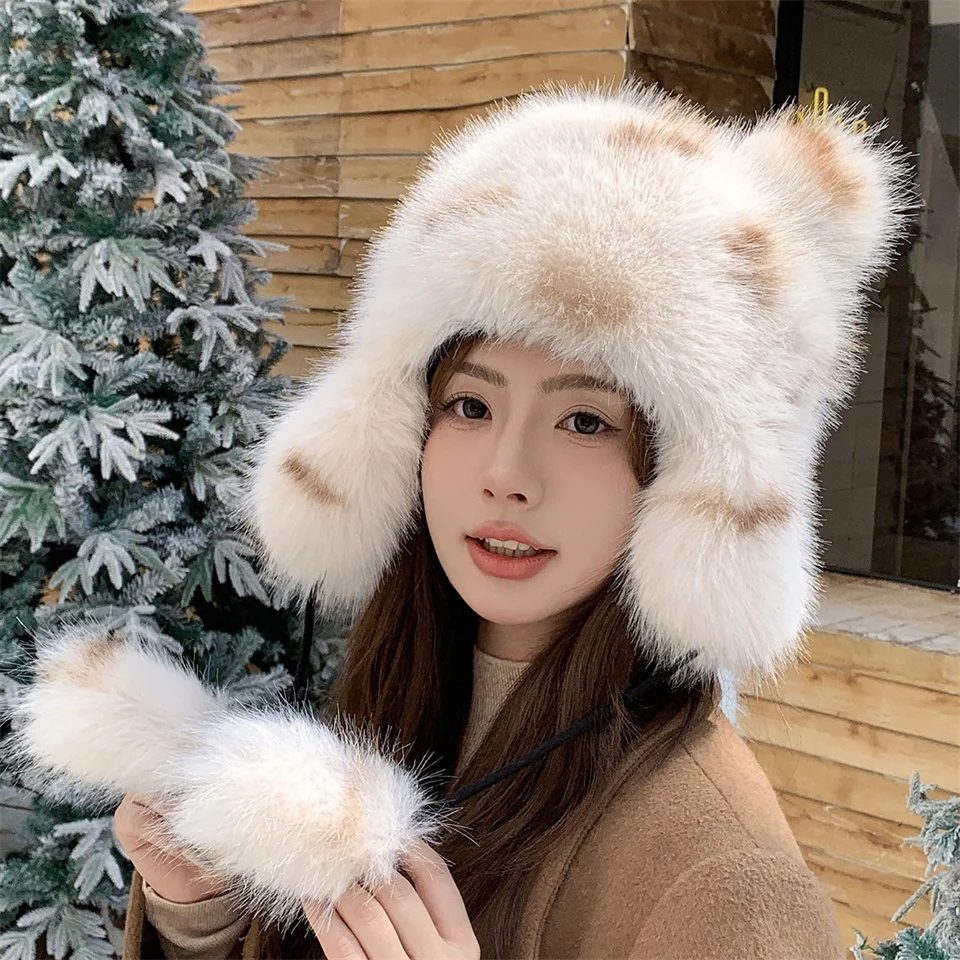 

100% Faux Fox Fur Hat Women Cap Thick Fur Cap Winter Warm Hat Female Fashion for Women Hat With Earmuffs Hat Fox Fur Hats