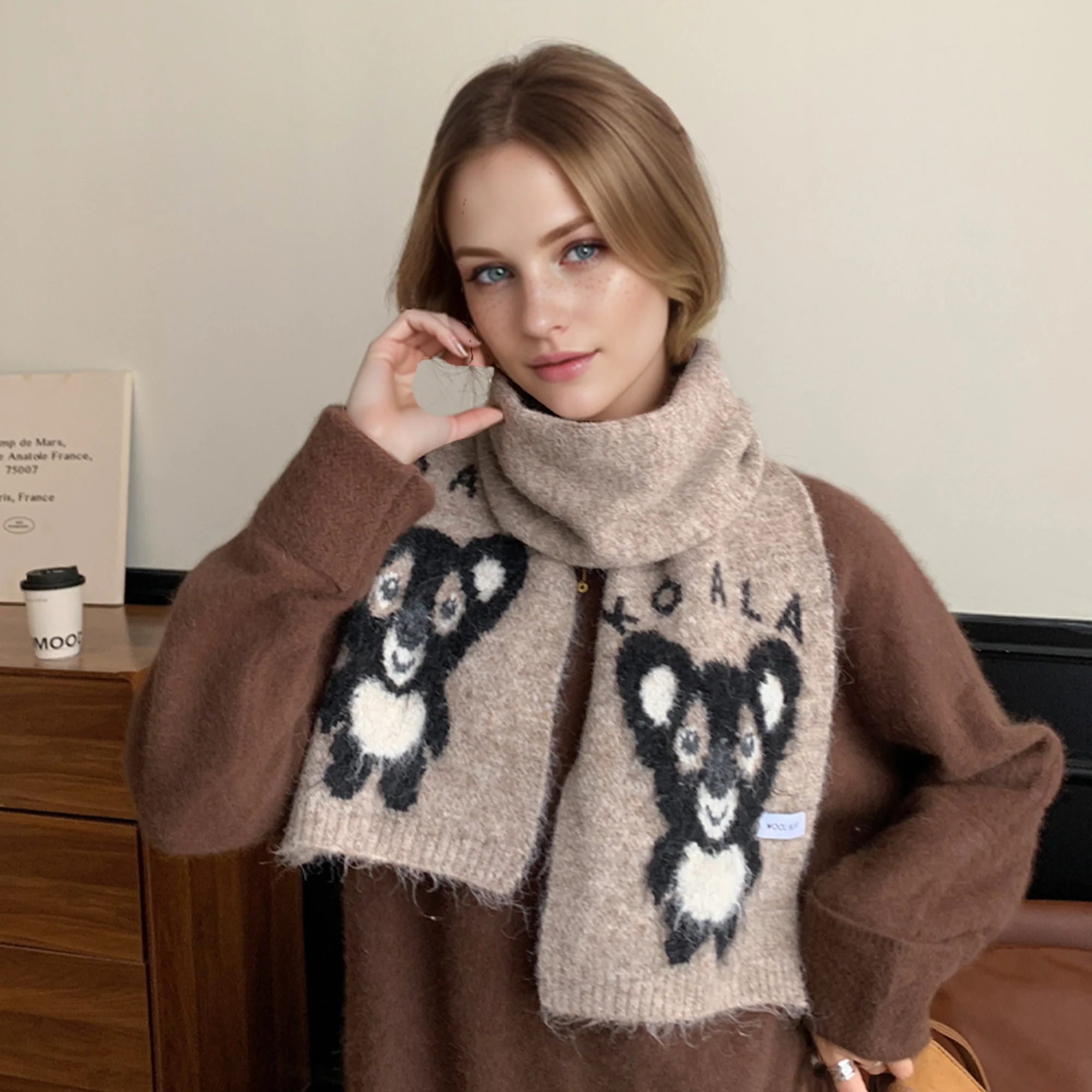 جديد محبوك وشاح من الصوف الخريف/الشتاء في الهواء الطلق المرأة الكرتون كوالا موضة متعددة الوظائف السفر سميكة الرقبة الدافئة #4