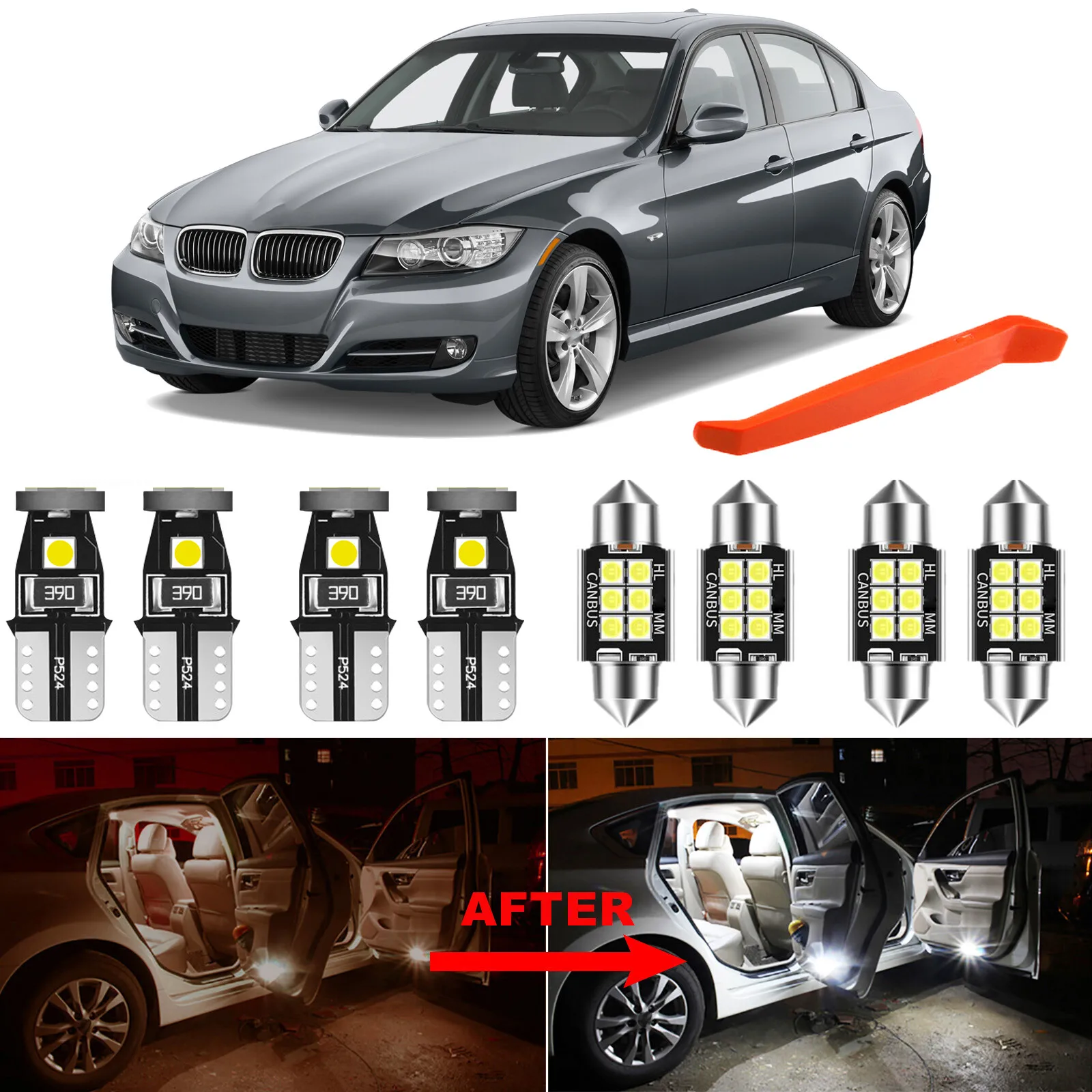 Winetis 14Pcs 6000K White Interior LED Lights Package Kit for 2006-2012 BMW E90 E91 E92 3 Series + Free Tool