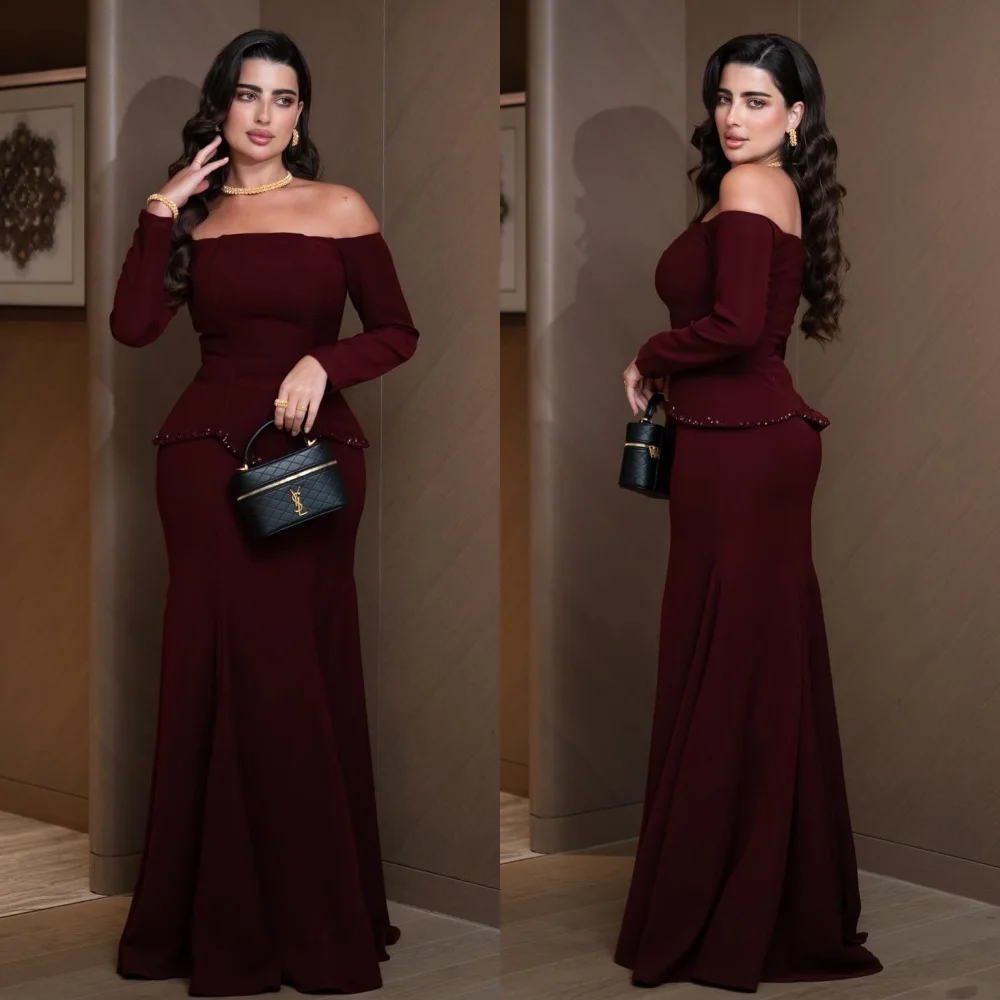 

Customized Sexy High Quality Jersey Beading Sequined Mermaid Off-the-shoulder Long Dresses Evening Dresses Elegant Exquisite