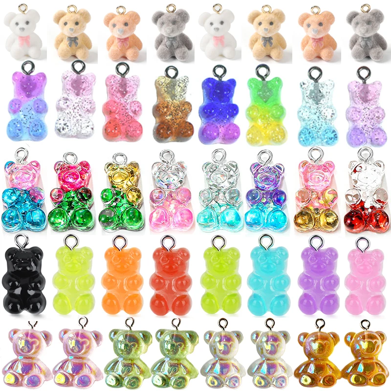 10/50pcs Candy Color Gummy Mini Bear Charms for Jewelry Making DIY Pendants Charm Cute Earrings Necklaces Creative Findings