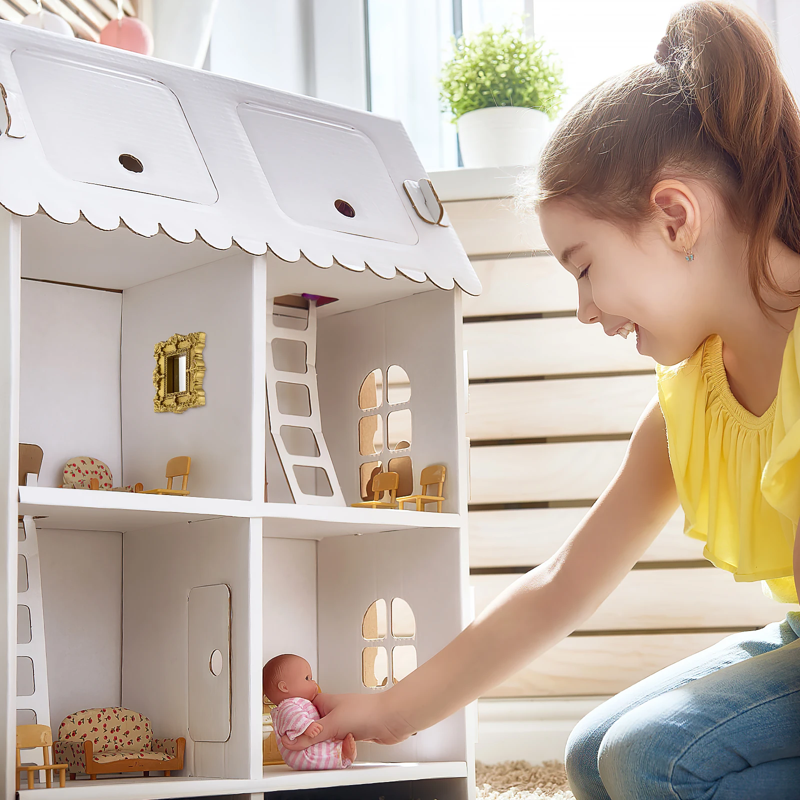 3Pcs Mini Classical Mirror Resin Material Scene Models Mini House Decor Vintage Small Mirror Scene Model
