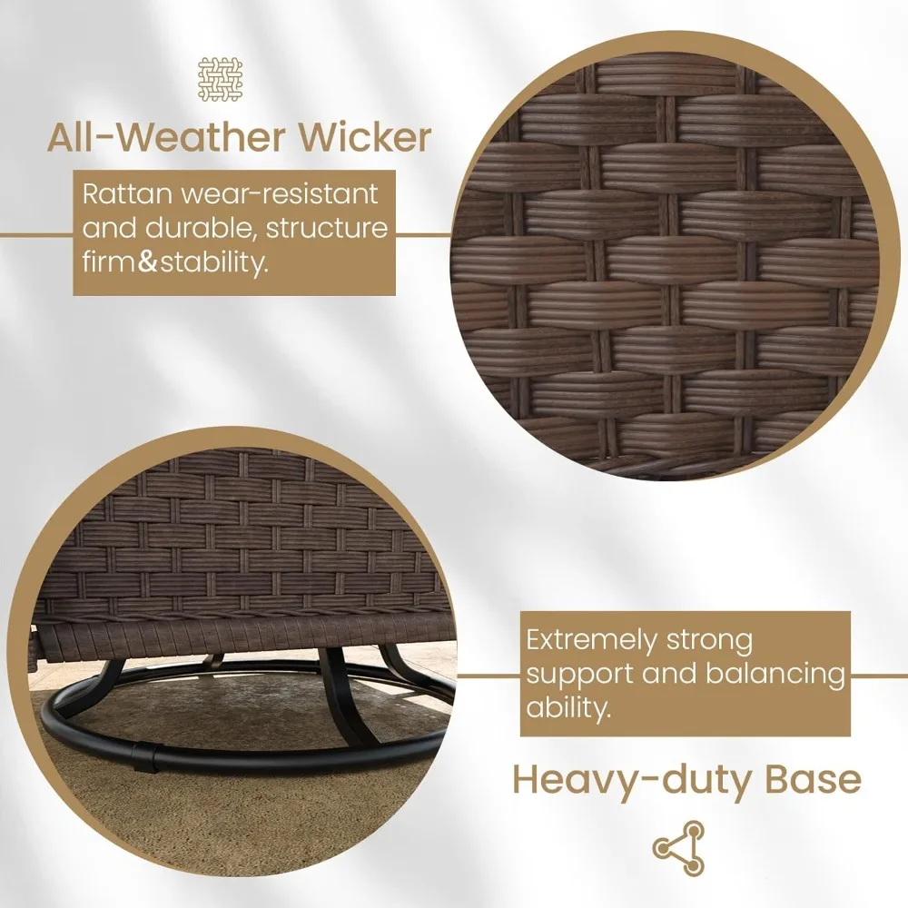 طقم أثاث فناء من الخيزران مكون من 6 قطع، مجموعة محادثة خارجية فاخرة مع كراسي هزازة دوارة عالية الظهر