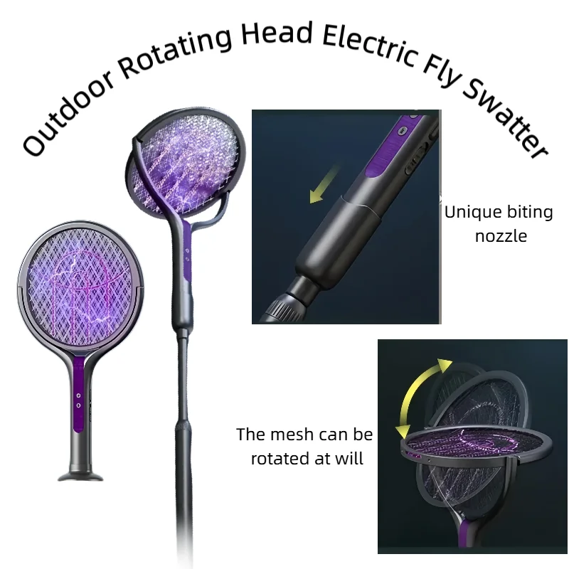 

Portable Mosquito Zapper Racket for Outdoor 2-in-1 Electric Bug Swatter USB-C Rechargeable & Extendable for Camping Outdoor