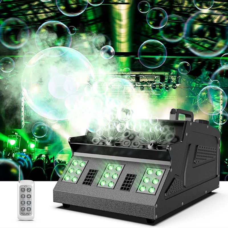 Máquina de bolhas de neblina 1500w e 18*3w rgb led luz 3 em 1 controle remoto máquina de efeito de palco discoteca festa clube bar casamento evento mostrar