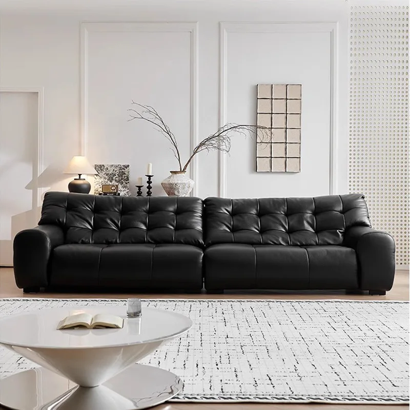 Кожаный диван первого слоя из воловьей кожи для гостиной, прямой ряд, средний антикварный большой черный медведь, кожаный художественный диван в стиле ретро