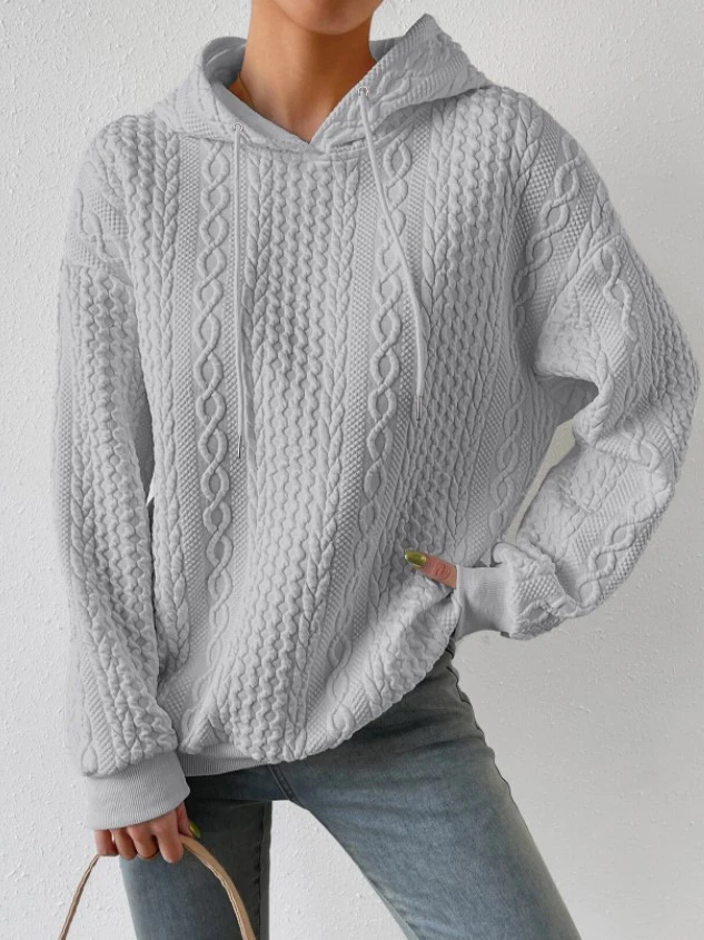 

Women Oversized Waffle Sweatshirts Autumn Winter Female Tie Collar Hoody Pullover Pocket Hooded Coats