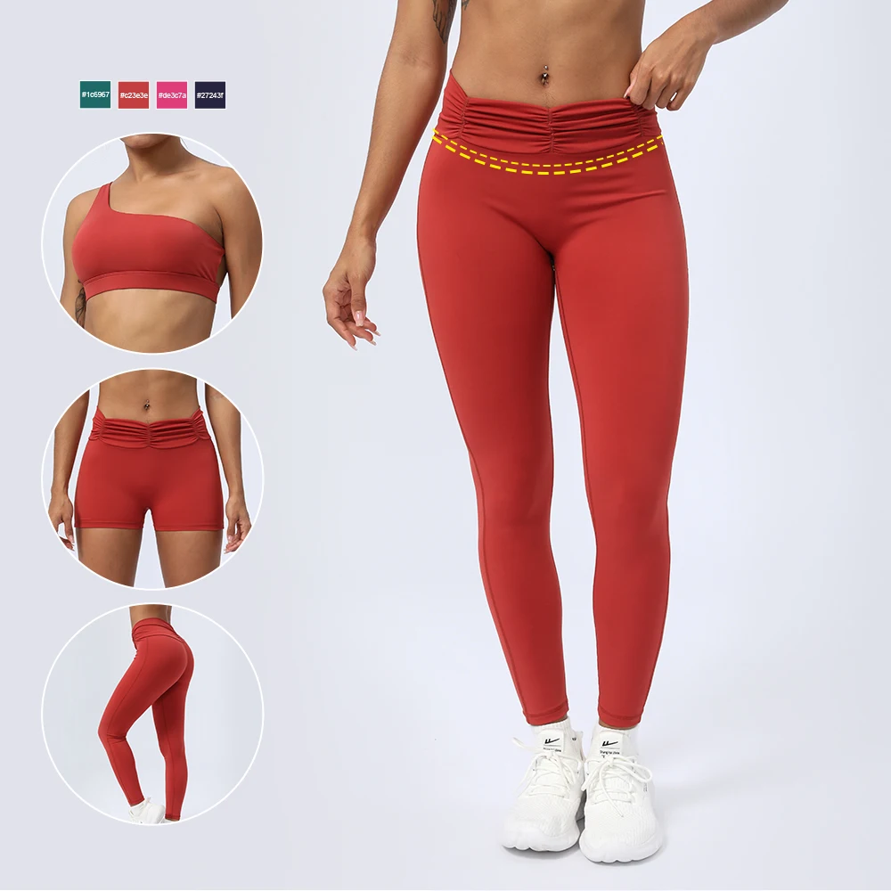 

Women No Front Seam Yoga Leggings Folded Waist Elastic Fitness Pants Outdoor Running Training High Waist Tights