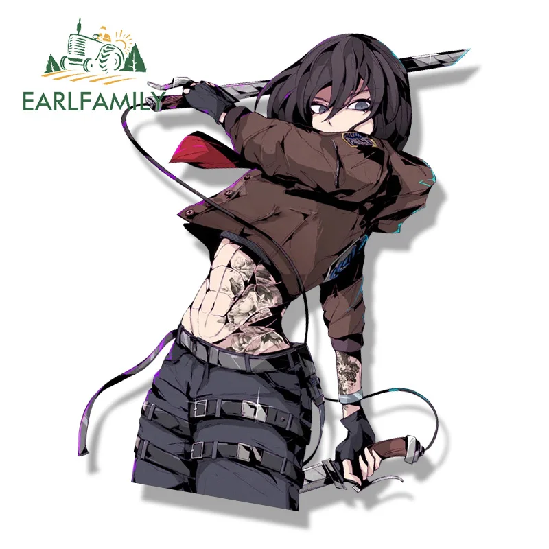 EARLFAMILY Mikasa Ackerman Fanart Car Sticker Hot Anime Waifu Decal JDM Chibi Big Head Peek Girl Graffiti Gothic Tattoo Stickers view 2