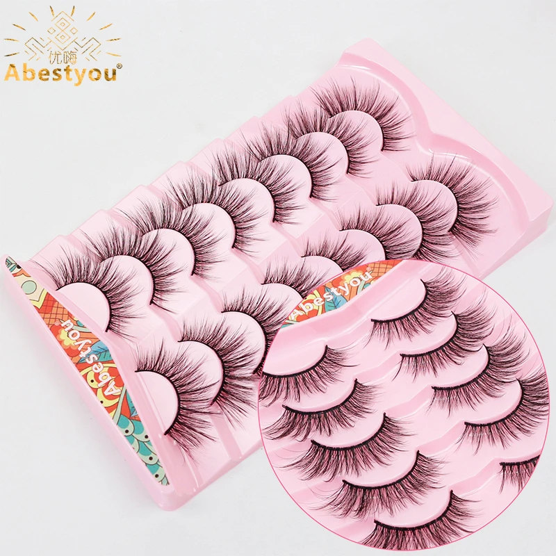 Abestyou 8pairs 18MM Strip Lashes Fluffy Mink Lashes 3D Signature Wispy Russian Volume Fake Eyelashes Giveaway Atacado Maquiagem