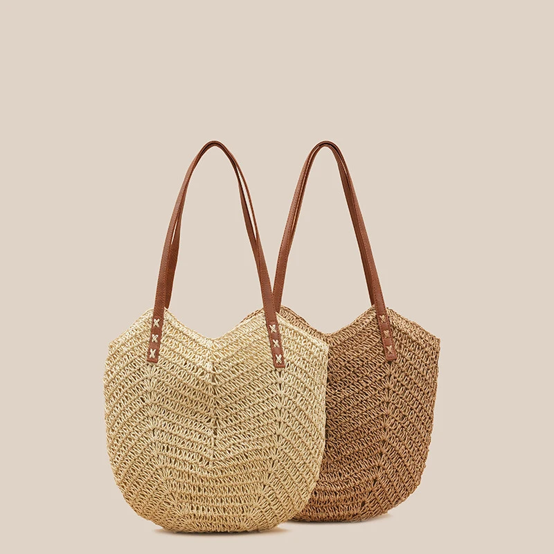 

Fashion Handwoven Straw Shoulder Bag Hollow Paper Rope Weaving Large Capacity Beach Vacation Casual Daily Women Tote Handbag