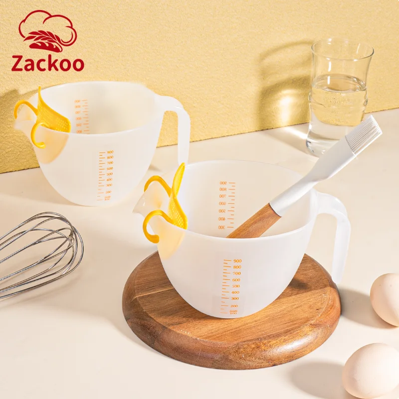 Zackoo 1L Egg Liquid Filter Measuring Cup Clear Large Capacity Baking Whisk Bowl with Scale Metering Cup Baking Measurer Tools