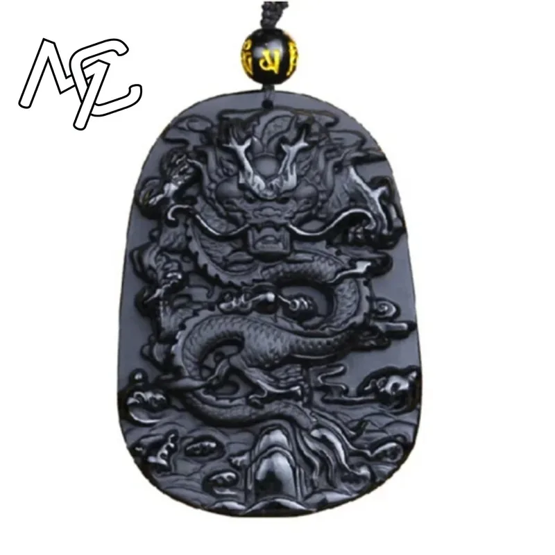 حجر السج الأسود الطبيعي قلادة على شكل تنين الخرز قلادة سحر المجوهرات الإكسسوارات منحوتة باليد الطفل محظوظ تميمة الهدايا
