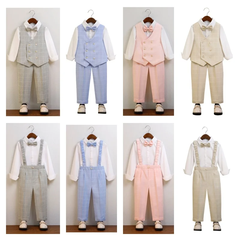 Children's Spring Atutumn Piano Host Speech Performance Costume Little Boys Wedding Birthday Party Photography Outfit Set