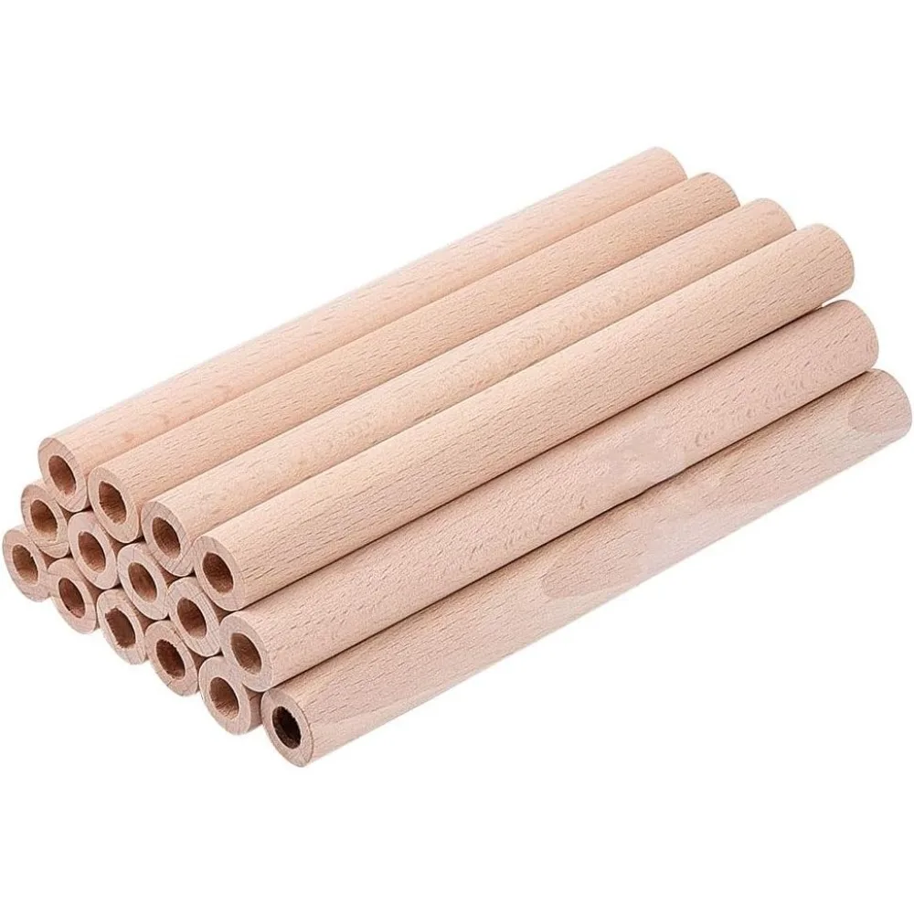 20Pcs 5.9x0.6 Inch Hollow Wood Sticks Round Wooden Dowel Rods with 0.3 Inch/8mm Hole Unfinished Beech Wood Rods Wood Round Rods