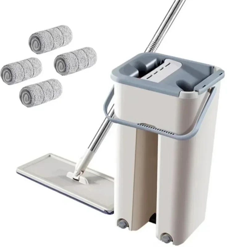 

ABJO-с 4 моющимися подушечками из микрофибры с подушечкой из микрофибры для влажного и сухого использования на плоской швабру из ламината из твердой древесины