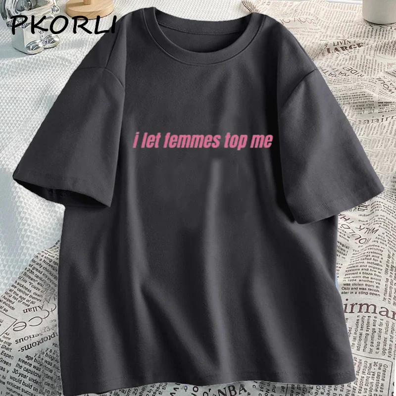 I Let Femmes Top Me Women Unisex T-Shirt Funny Lesbian Bisexual Pride Tshirt Caual LGBTQ Couple Tee Cotton Short Sleeve Tshirts