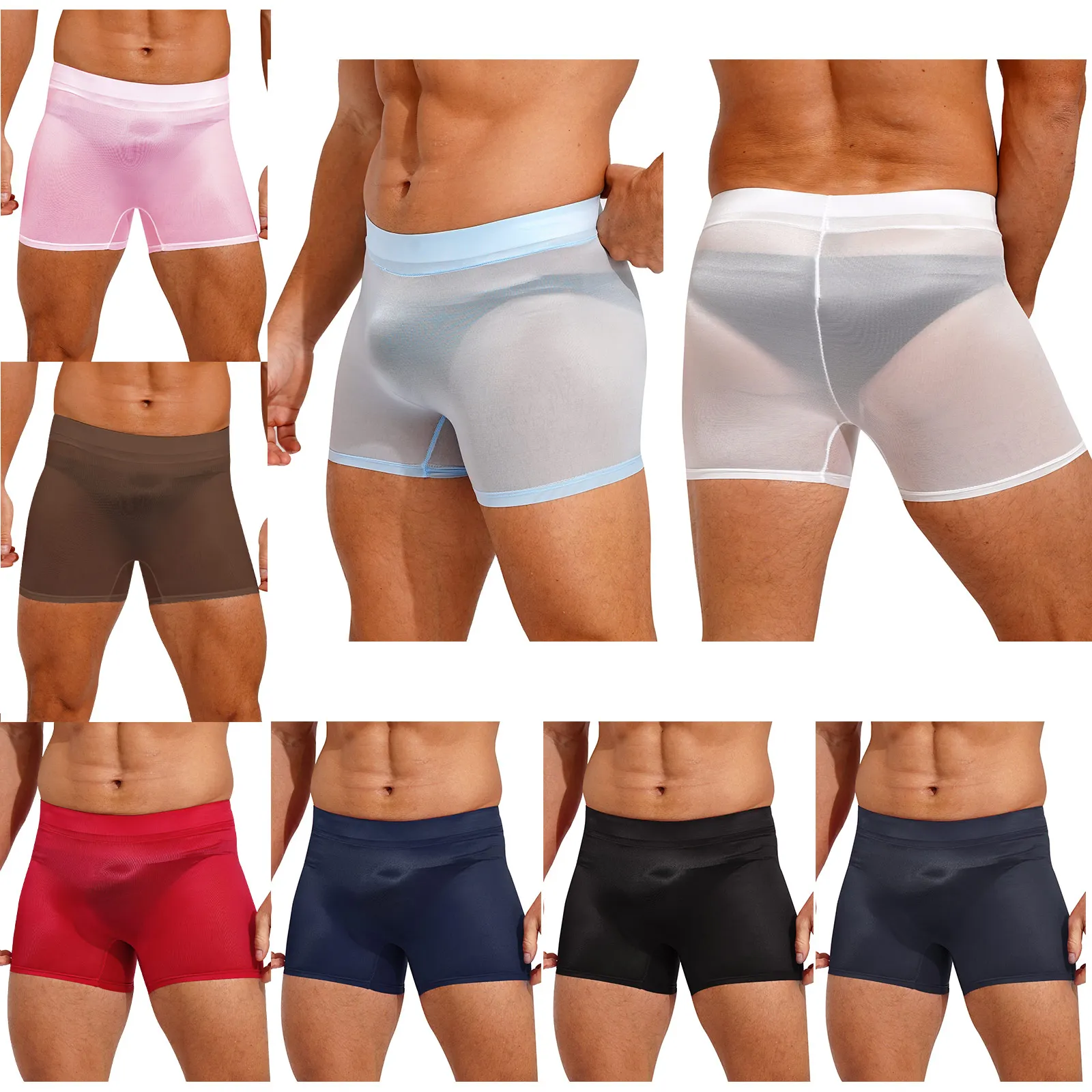 Men See-through Boxers Shorts Stretchy Low Rise Jogging Shorts Pants Quick Dry Gym Sports Shorts Underwear Swimwear Beach Shorts