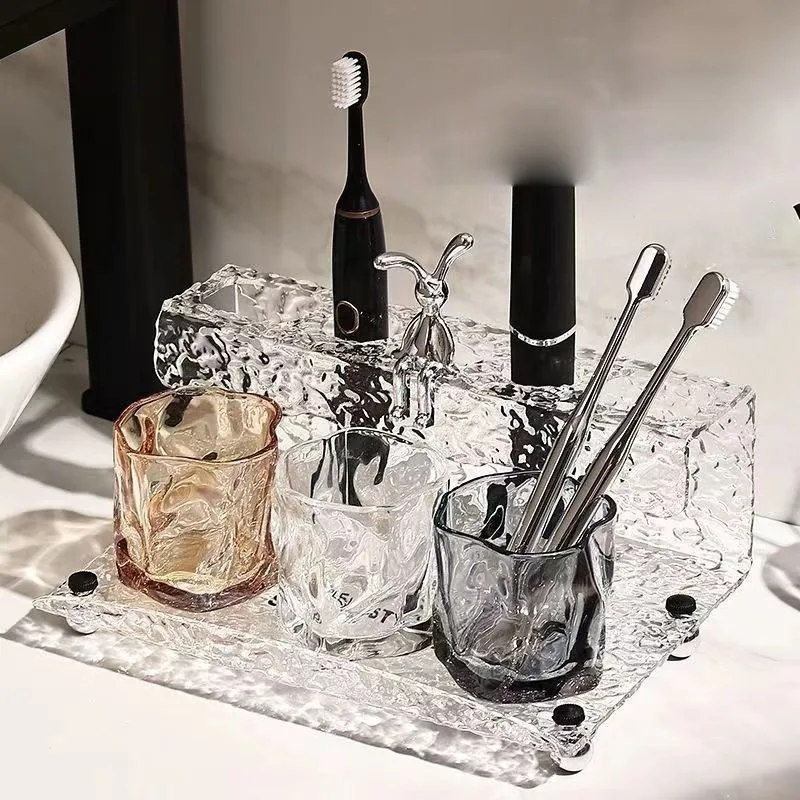 

Bathroom Desktop Brush Teeth Cup Toothbrush For Couples Mouthwash Cup Storage Rack Transparent Cup Bathroom Accessories ZG814