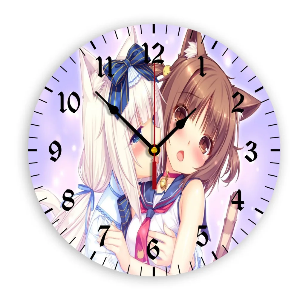 Anime Nekoparas Kawaii Cute Wall Clock Modern 3D for Home Office Hotel Restaurant School Decoration