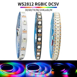 WS2812B WS2812 IC Individually LED strip light RGBIC Smart Dream color lights 30/60/74/96/144leds/m Pixels soft Lighting lamp 5V