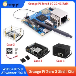 Orange Pi-Carte de développement Zero3, 4 Go, 2 Go, 1 Go de RAM, Allwinner H618, 64 bits, USB 2.0, bande touristique, WiFi5 + BTpig, LAN Gigabit en option, boîtier en métal