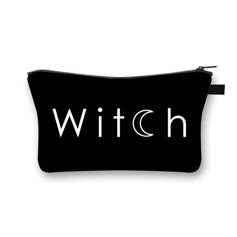 Witchy Woman Cosmetic Case with Moon Star Makeup Bag Magical Hat Furnace Moon Cat Storage Organizer Witchcraft Cosmetic Bags