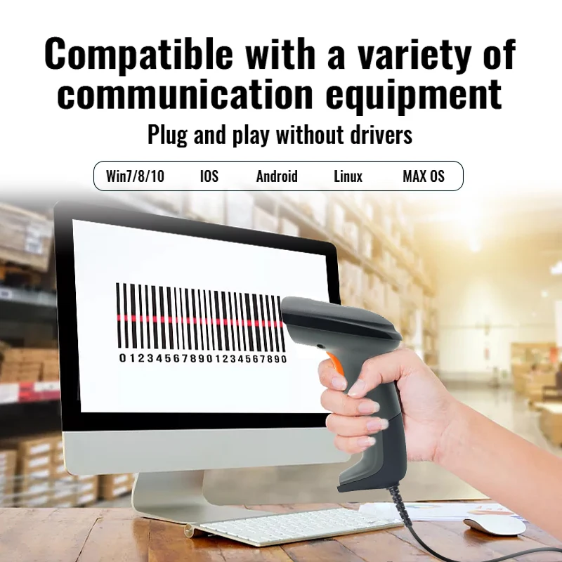 HC-710H Professional 1D Barcode Scanner Red Light CCD Technology For Supermarket Bookstore Warehouse Shipping USB Wired Stock