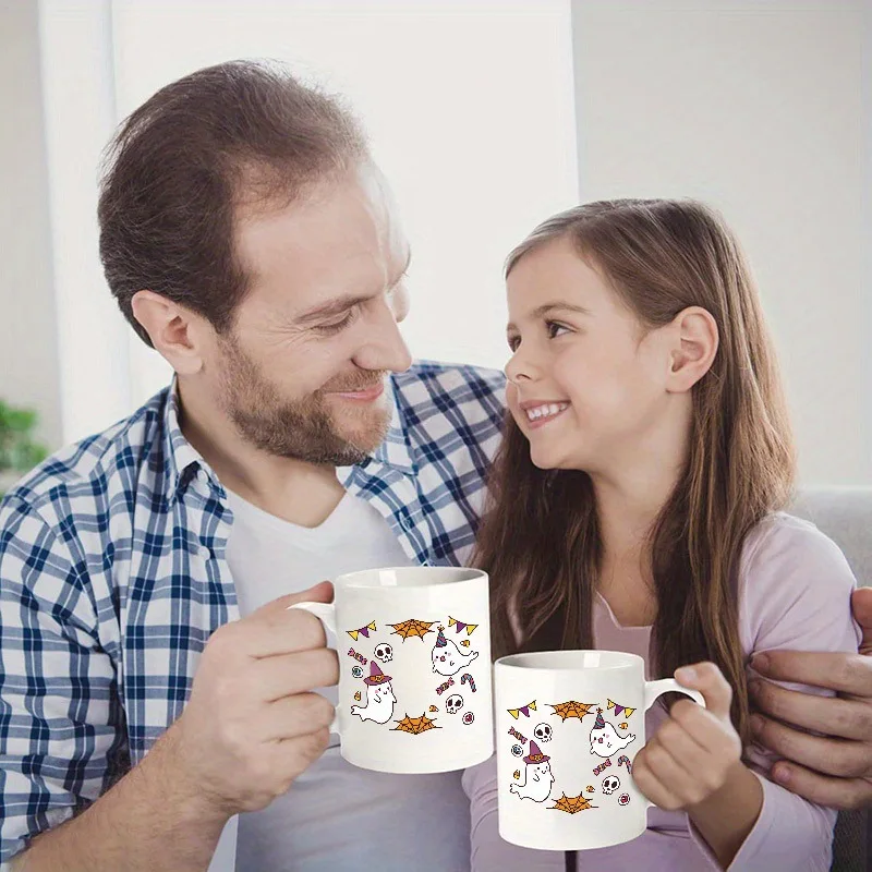 Cross Border 2025 Cute Halloween Mark Ghost with Candy Design Ceramic Coffee Mug