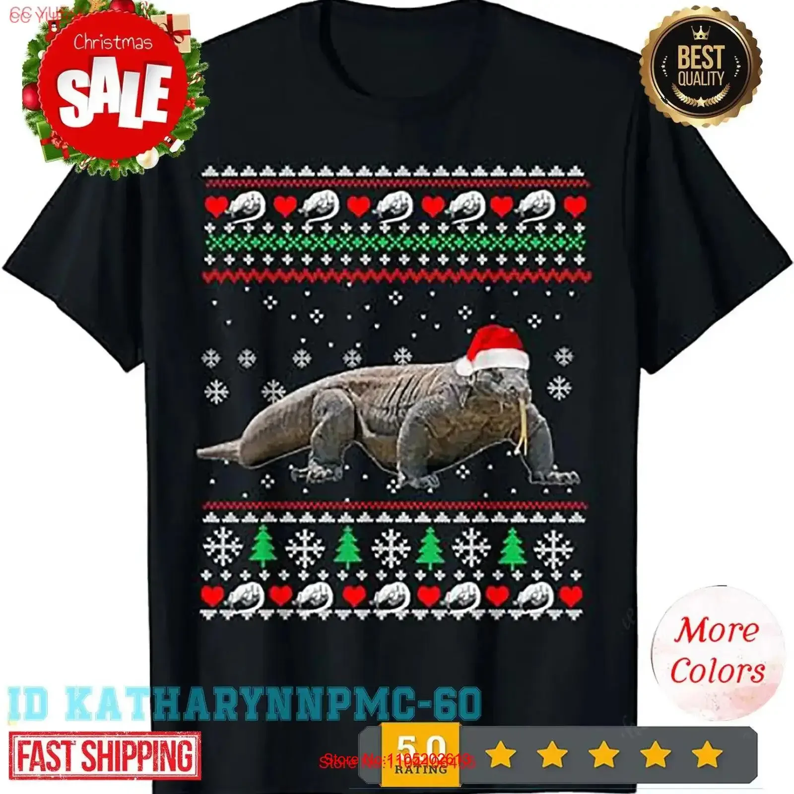 

Komodo Dragon Santa Hat Ugly Christmas T Shirt Funny Merry Xmas s vintage Washed fashion Unisex Top For Everyday Wear graphic
