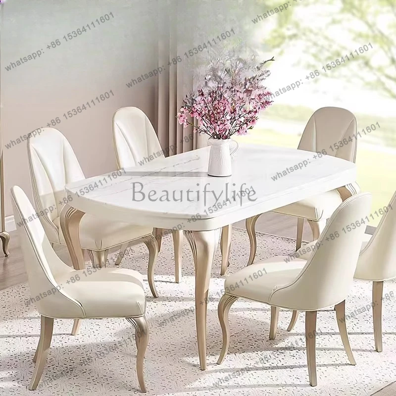 American light luxury French dining table marble desktop household dining table solid wood