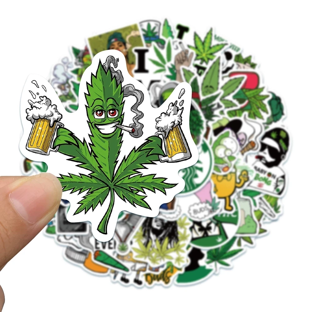 10/30/50pcs Leaves Weed Smoking Cartoon Stickers Funny Characters Graffiti Decals Motorcycle Phone Guitar Car Sticker Wholesale - view 4