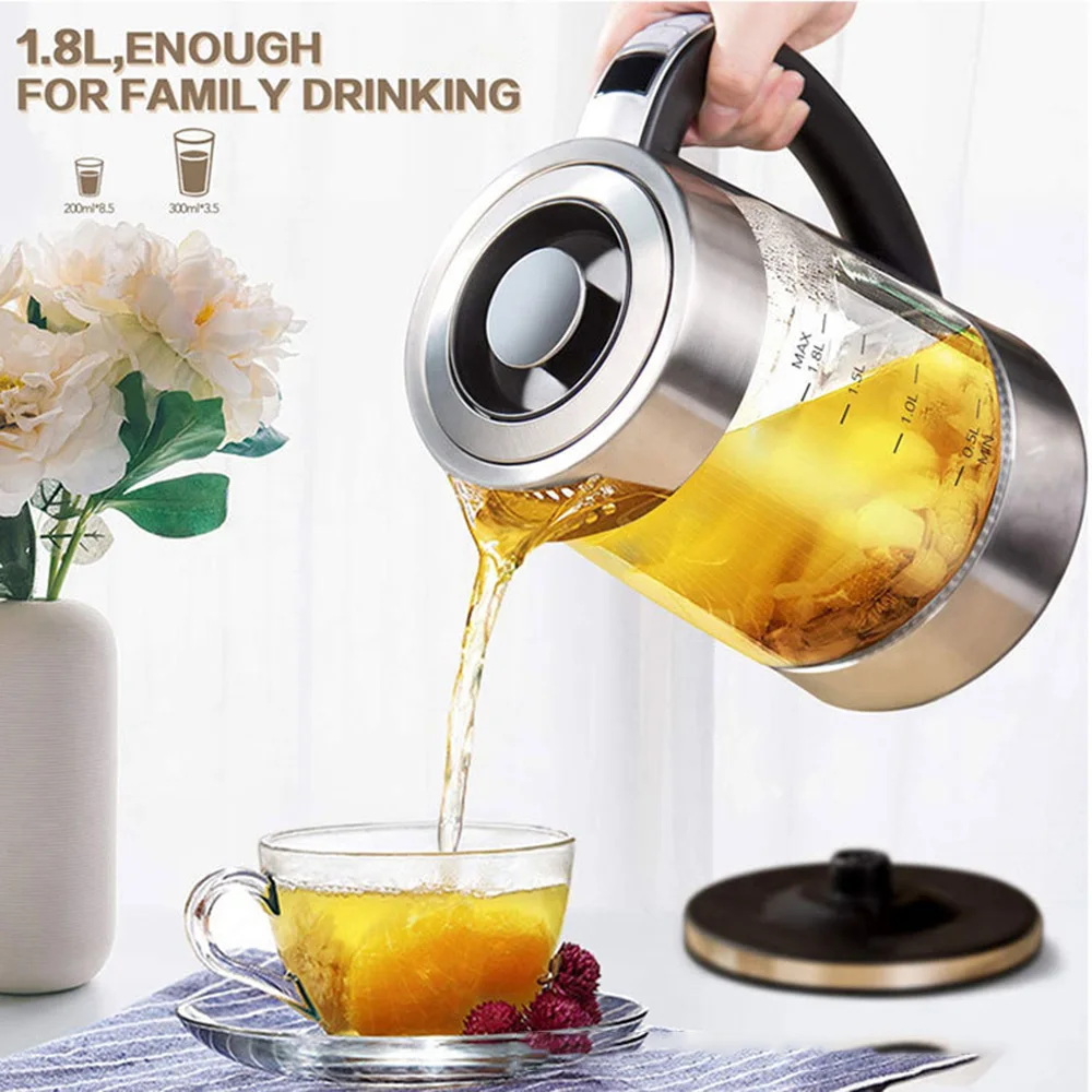 

1800W Portable Electric Kettle Teapot 1.8L Stainless Steel Glass Water Boiler Thermal Tea Pot Home Appliances 220V EU 전기포트 주전자