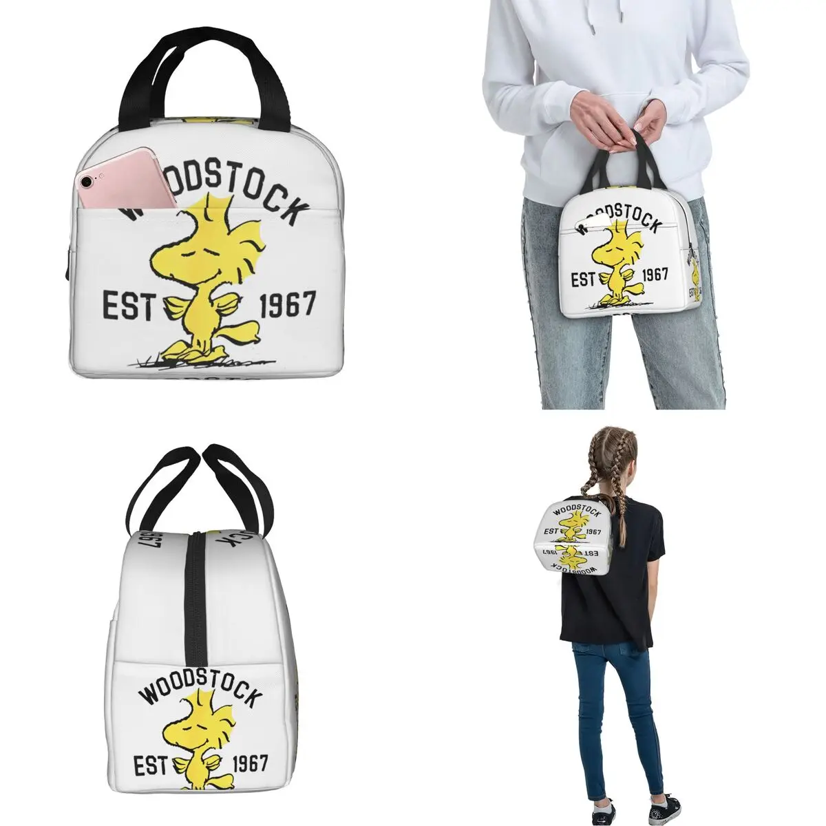 Desenhos animados isolados Lunch Bag, Snoopy Woodstock, Recipiente à prova de vazamentos, Saco térmico, Tote Lunch Box, Piquenique Food Bag, Trabalho