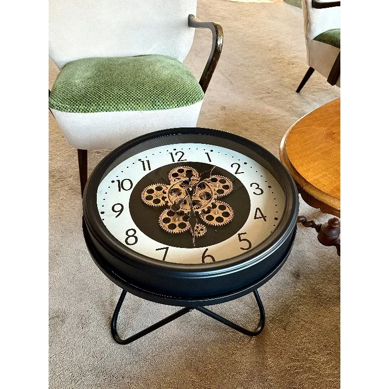 Retro high-end sense light luxury Nordic style clock gear American living room sofa side table