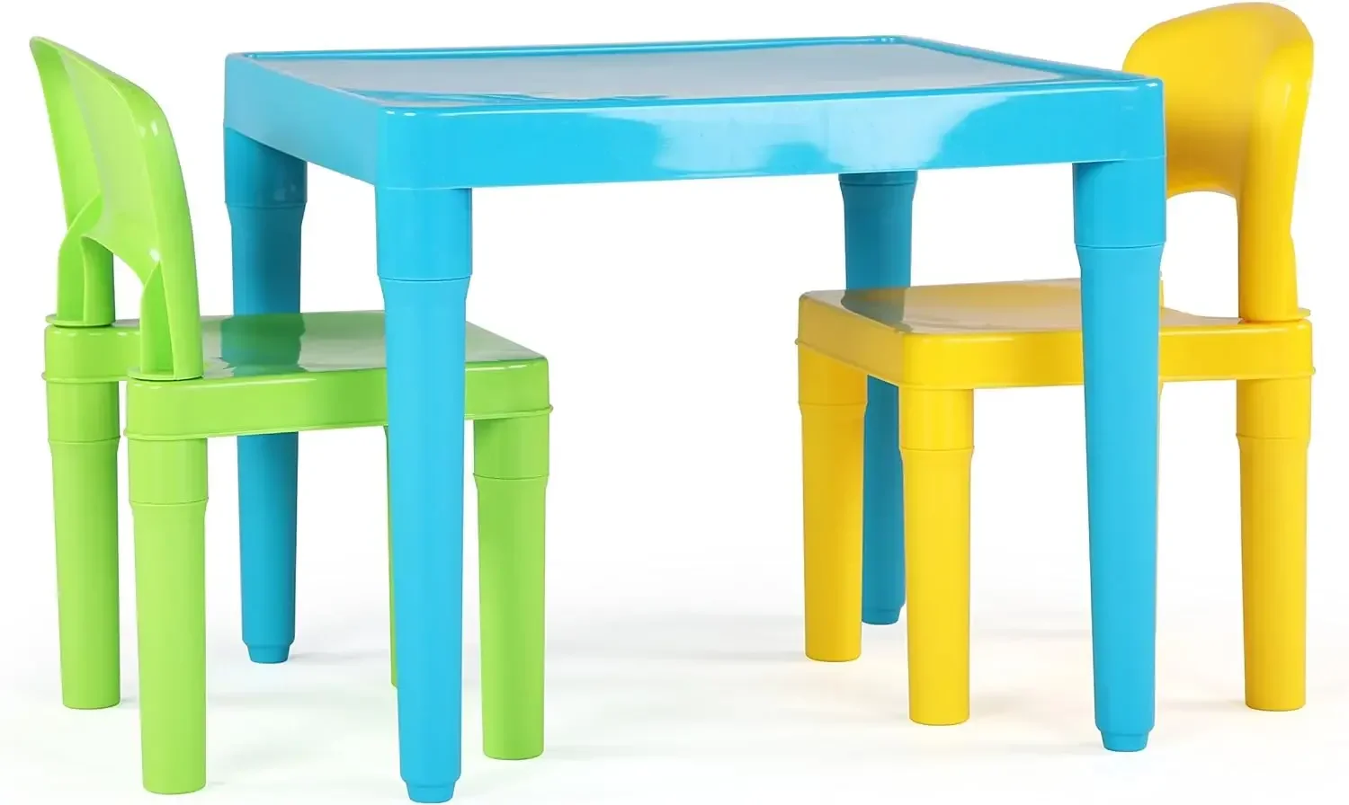 

Aqua Table & Green/Yellow Kids Lightweight Plastic Table and 2 Chairs Set, Square, Toddler