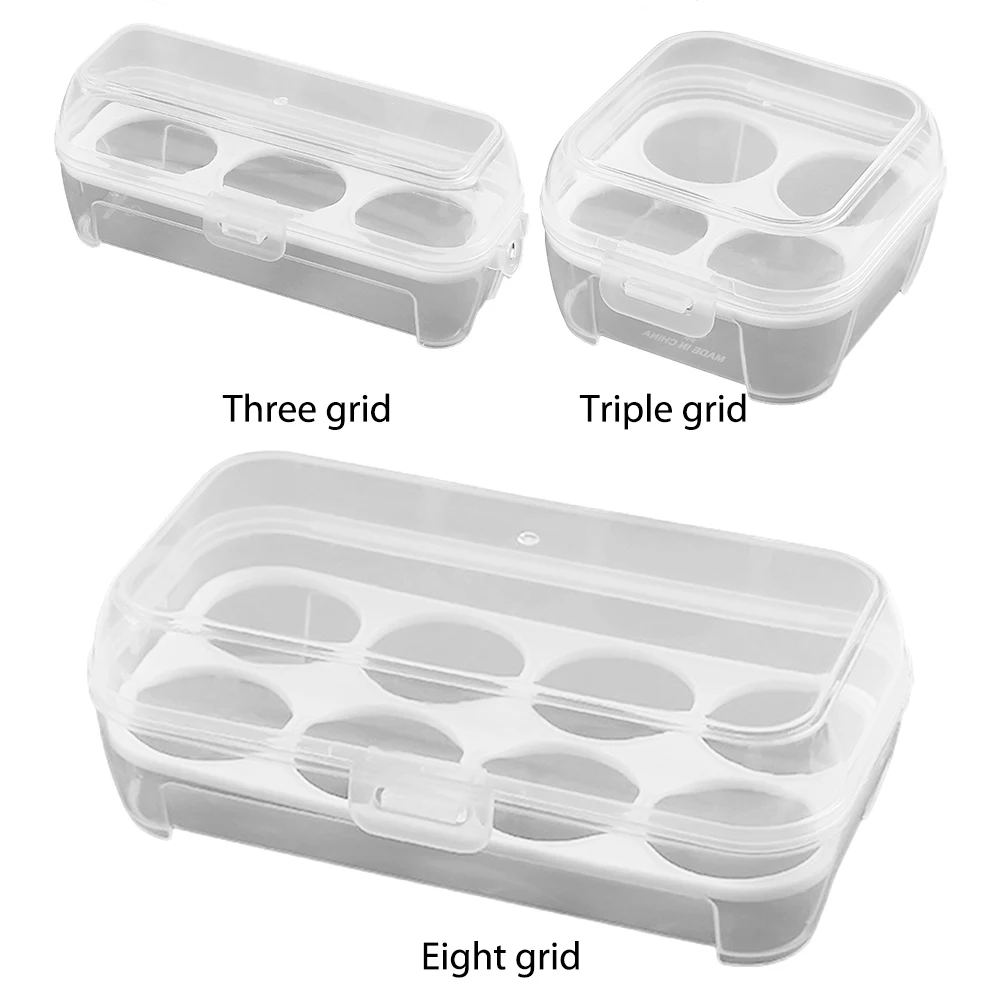 3/4/8 Grid Crisper Egg Protection Box with Lid Egg Keeper Stackable Portable Egg Carriage BPA Free for Camping Picnic for Fridge