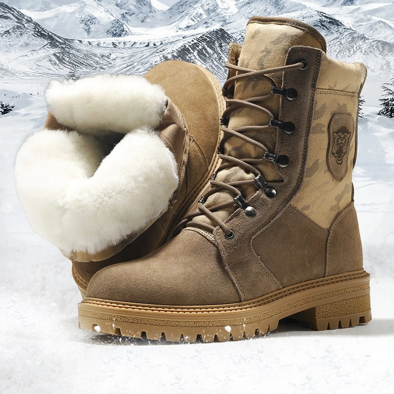 

Высокие мужские утепленные зимние ботинки на теплом меху, водонепроницаемая нескользящая хлопковая обувь из натуральной кожи большого размера для мужчин, плюшевые ботинки