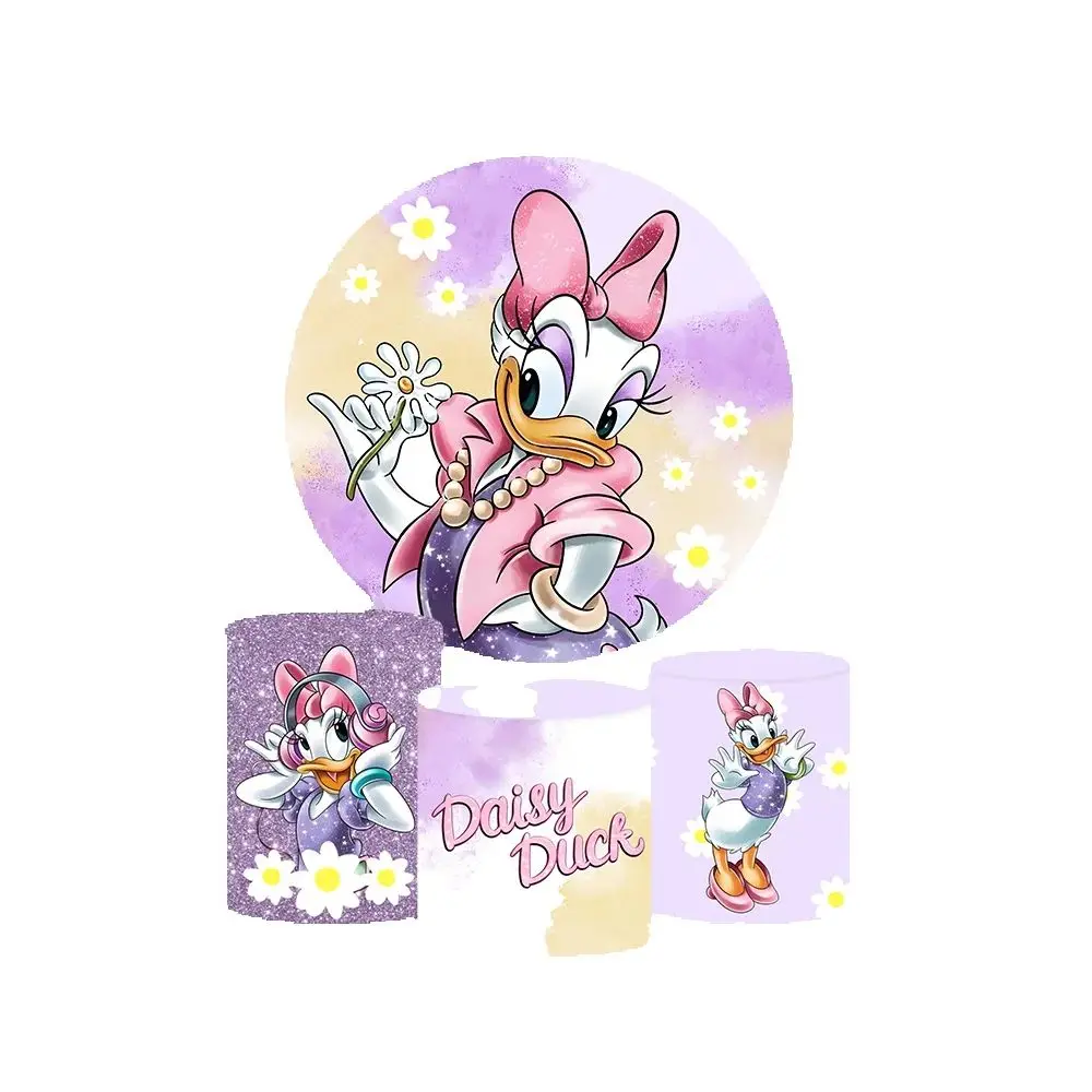 

Disney Purple Daisy Duck Round Backdrop Cover Glitter Flowers Girls Newborn Baby Shower Background Cylinder Covers