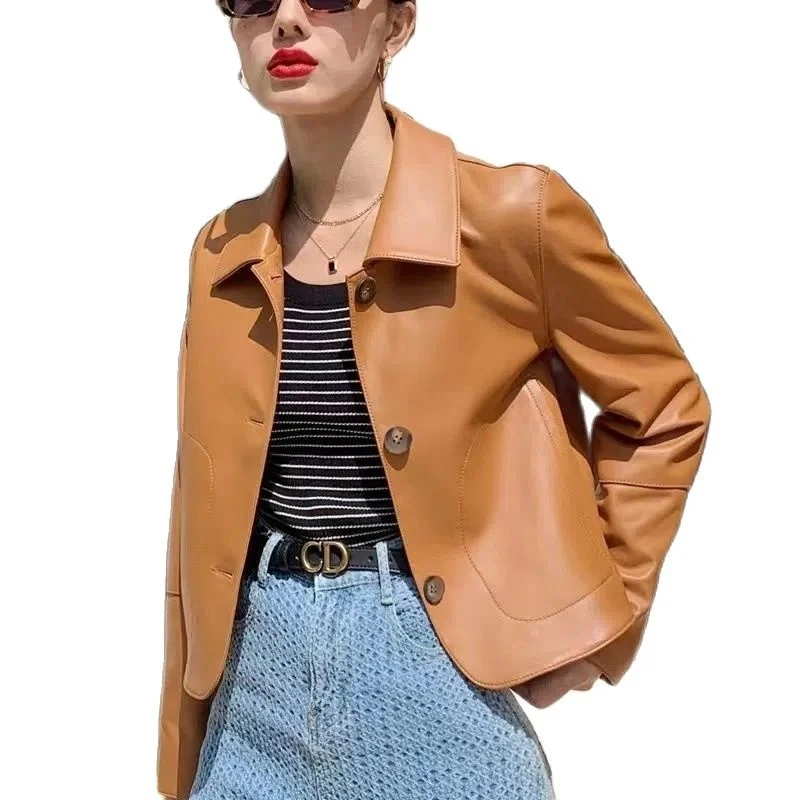 Women New Leather Jacket 2023 Fashion Ladies Outerwear Female Turn-Down Collar Motor Biker PU Coat