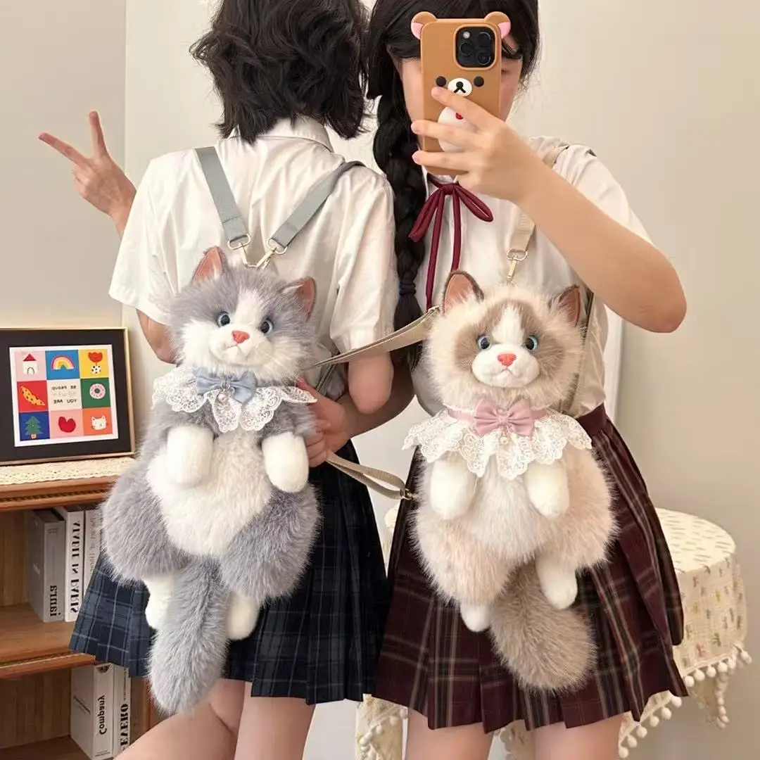 Simulatie Bib Ragdoll Kat Knuffel Schattig Knuffeldier Realistisch Kitten Pop Babyslaapkussen Zacht Kinderspeelgoed voor Meisje Cadeau