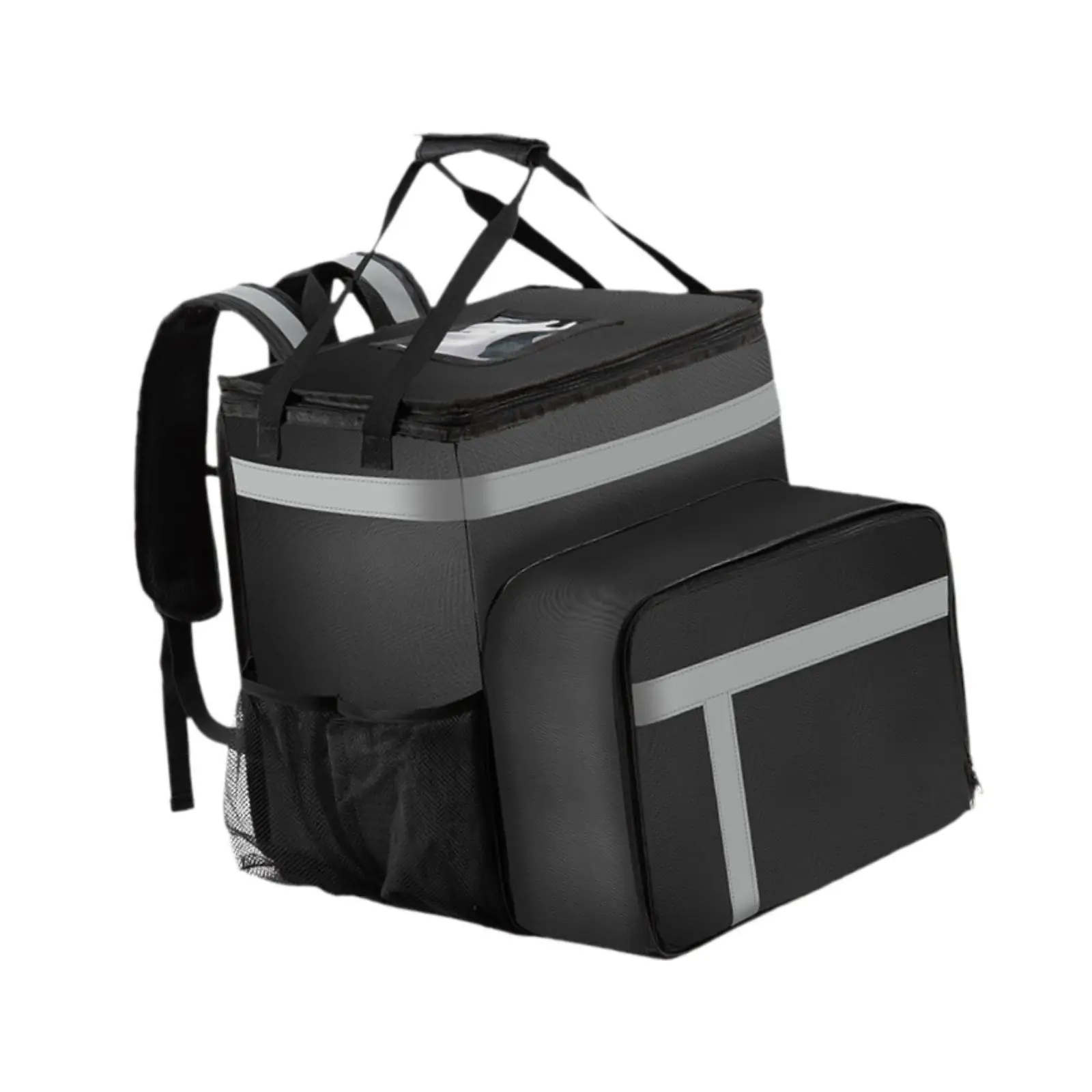Insulated Pizza Delivery Backpack Large Capacity Waterproof Oxford Cloth Bag Expandable for Hot Cold Food with Reflective Strips