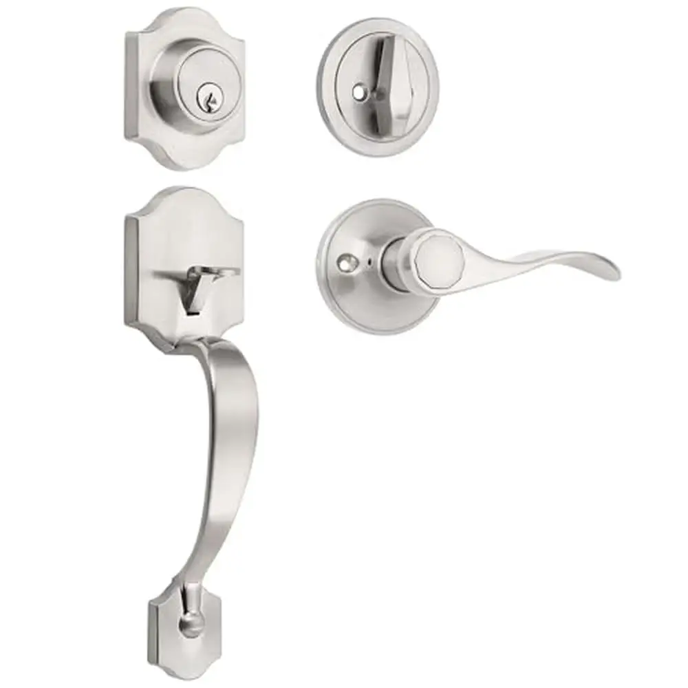 Single Cylinder Satin Nickel Deadbolt Handleset with Reversible Lever Front Entrance Door Heavy-Duty Zinc Alloy Construction