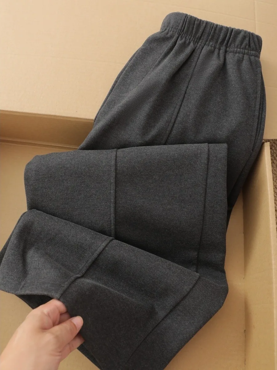 Authentic Woolen Straight Leg Casual Pants Women's Autumn Winter Fleece Lined Loose Wide Leg Pants Slimming Effect