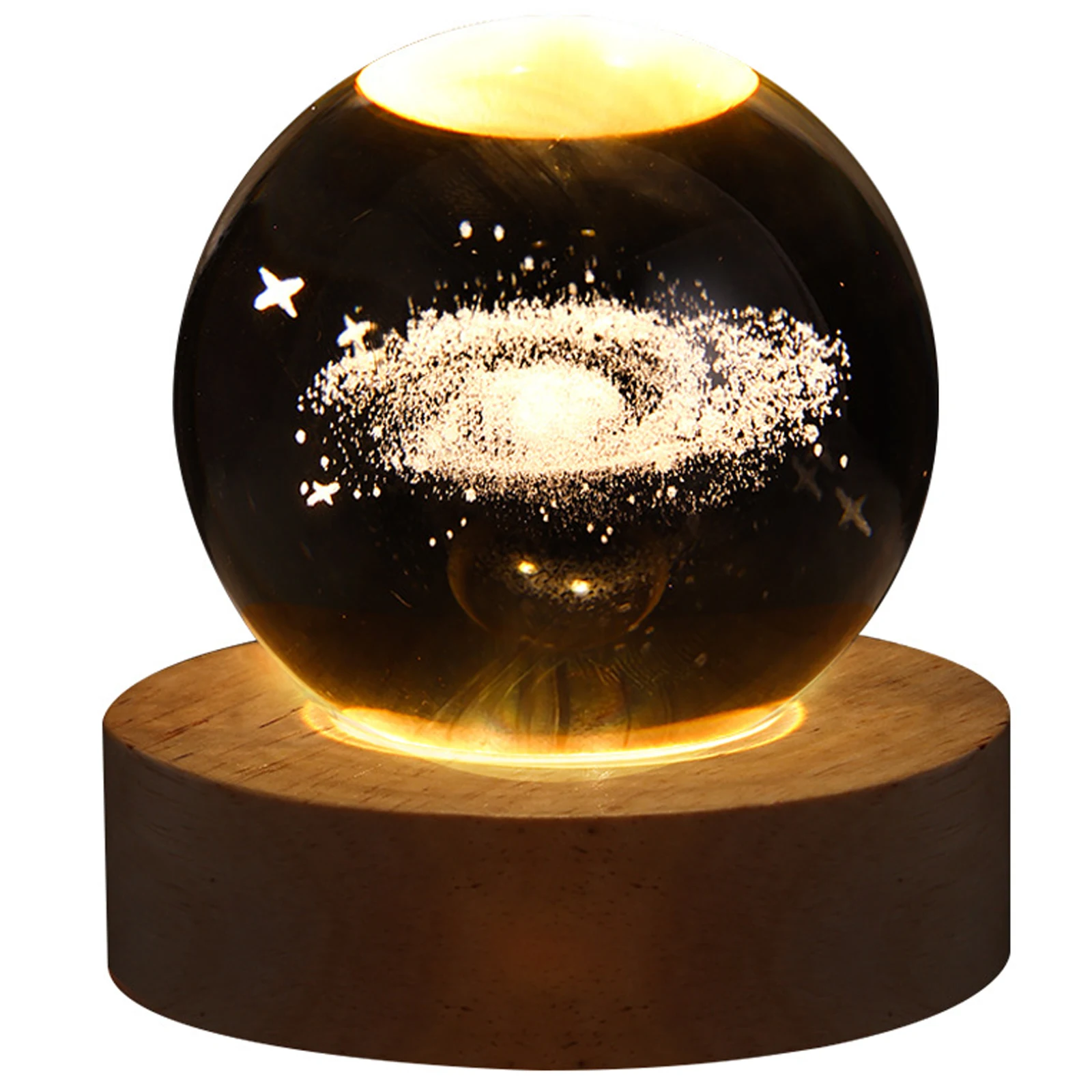 Creative Crystal Globe Light 3D Engraved Glowing Ball Shape Night Lights Romantic Ambient Lamp With Wooden Base Home Room Decor