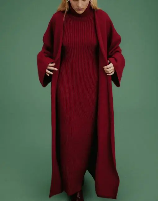 

Women's Dresses Outfits 2025 Autumn/Winter New Fashion High Neck Slim Long Dress & Cardigan Robe Coat Sweater Set for Women