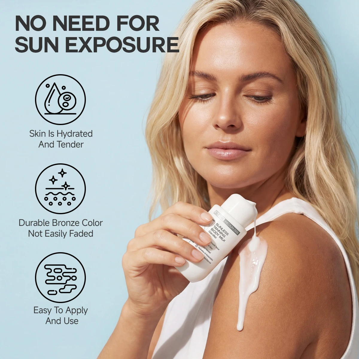 SUNLESS TANNING BODY MILK,Make the skin look brighter and smoother, keep the skin soft and smooth, with a bronze glow.