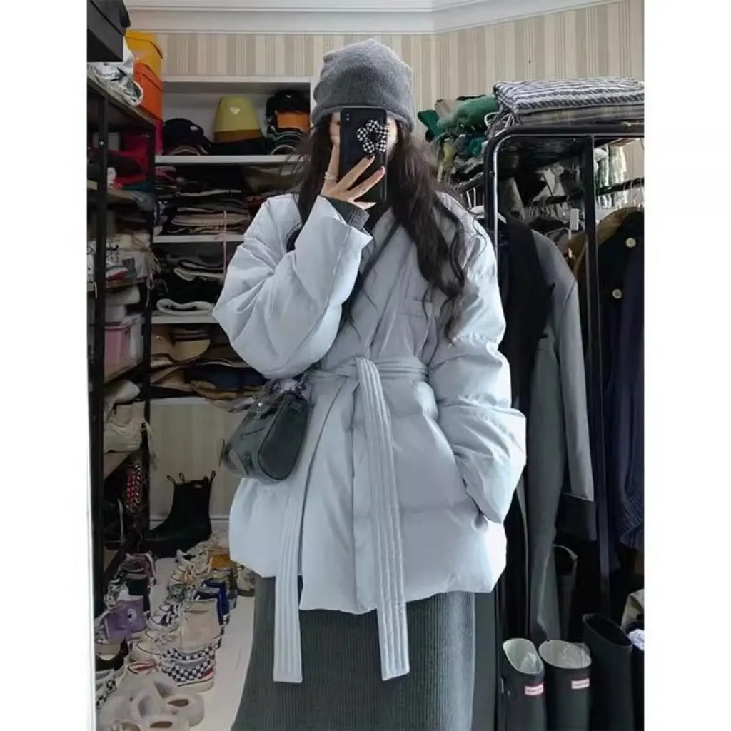 

Winter Blue Cotton Outwear for Women Thickened Bread Design Casual Warm Niche Style Women's Cotton Jacket