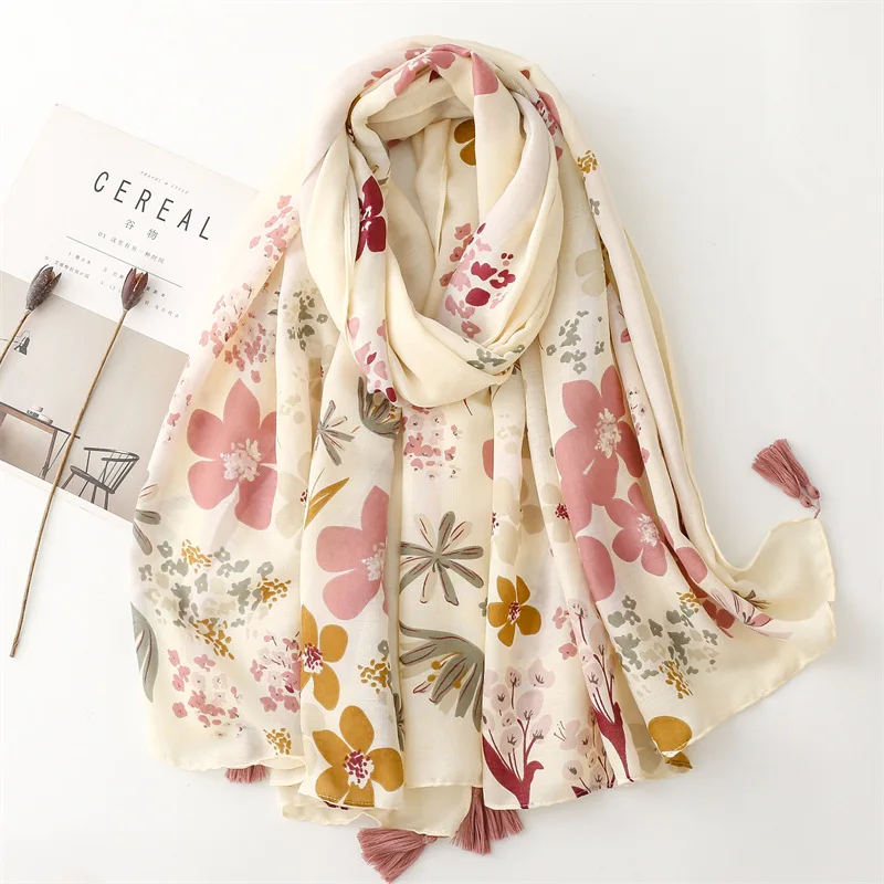 Luxury Brand Scarf Floral Cotton Shawl Lady Wrap Large Pashmina Hijab Headband Scarves Islamic Turban Bufanda Foulard Stoles