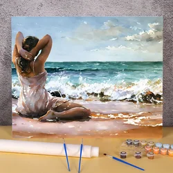 Seascape Women Picture Canvas Painting By Numbers Handpainted Bedroom Decor Wall Art Crafts Acrylic Paint By Number Unique Gifts